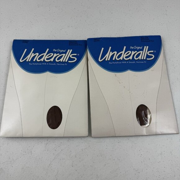 2 VTG NOS UNDERALLS 100% Nylon Pantyhose Hosiery Sz C/D Suntan Reinforced Toe - Picture 1 of 11